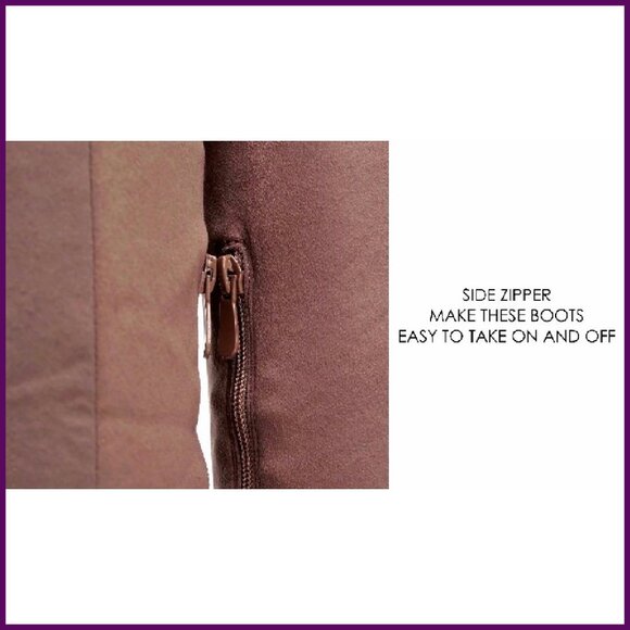 Women's Thigh High Over Knee Boots Block Mid Heel Faux Fur Lining - Picture 8 of 8